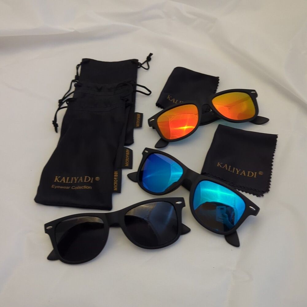 KALIYADI 3 Pack Polarized Sunglasses UV400 Mirror Lens Matte Men Women NWOT